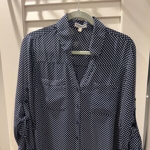 Express Portofino Shirt Blue with White Polka dots